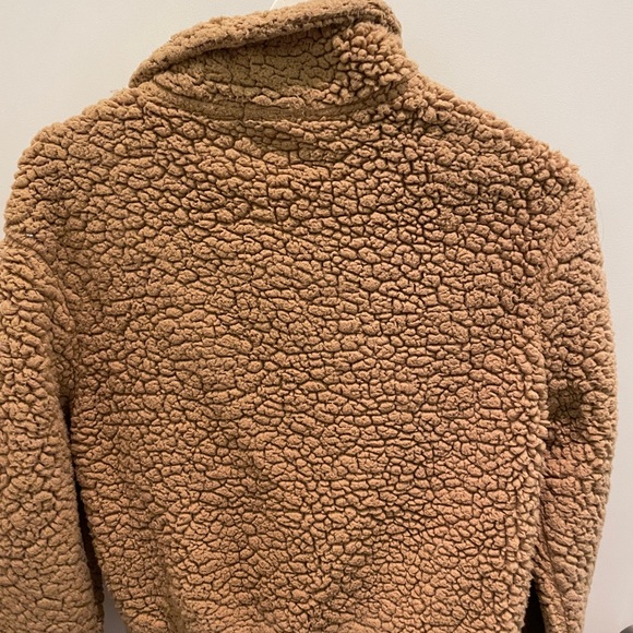 Garage Mock Neck Quarter-Zip Brown Sherpa Pullover - Picture 3 of 4
